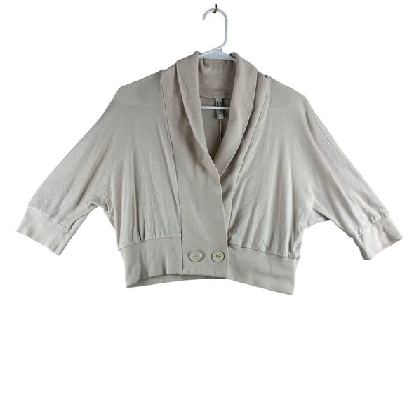 Old Navy Y2K Cropped Cardigan Women's Large Cream Modest Church 100% Cotton - Picture 1 of 8